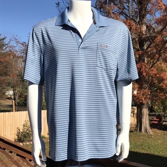 Greg Norman Collection Other - Greg Norman Tasso Elba Five Iron Mens Polo Shirt Golf XL Blue White Stripe